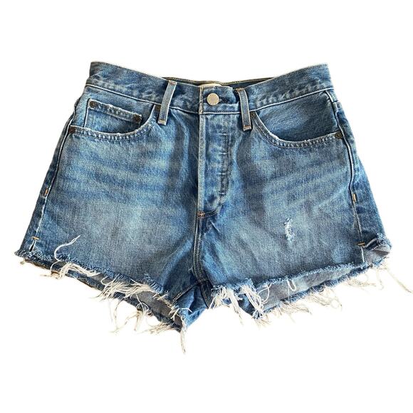 Denim Forum Women’s 26 The Yoko Short Blue Button Fly Organic Cotton Distressed
